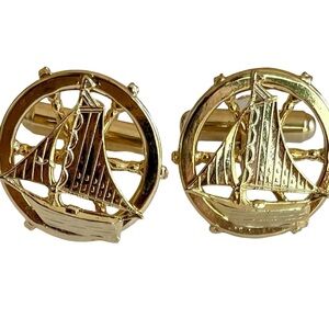 Vintage Goldtone Nautical Cuff Links Sailboat